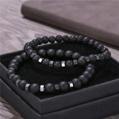 Olivenorma Lava Stone Mens Stretch Set Bracelet