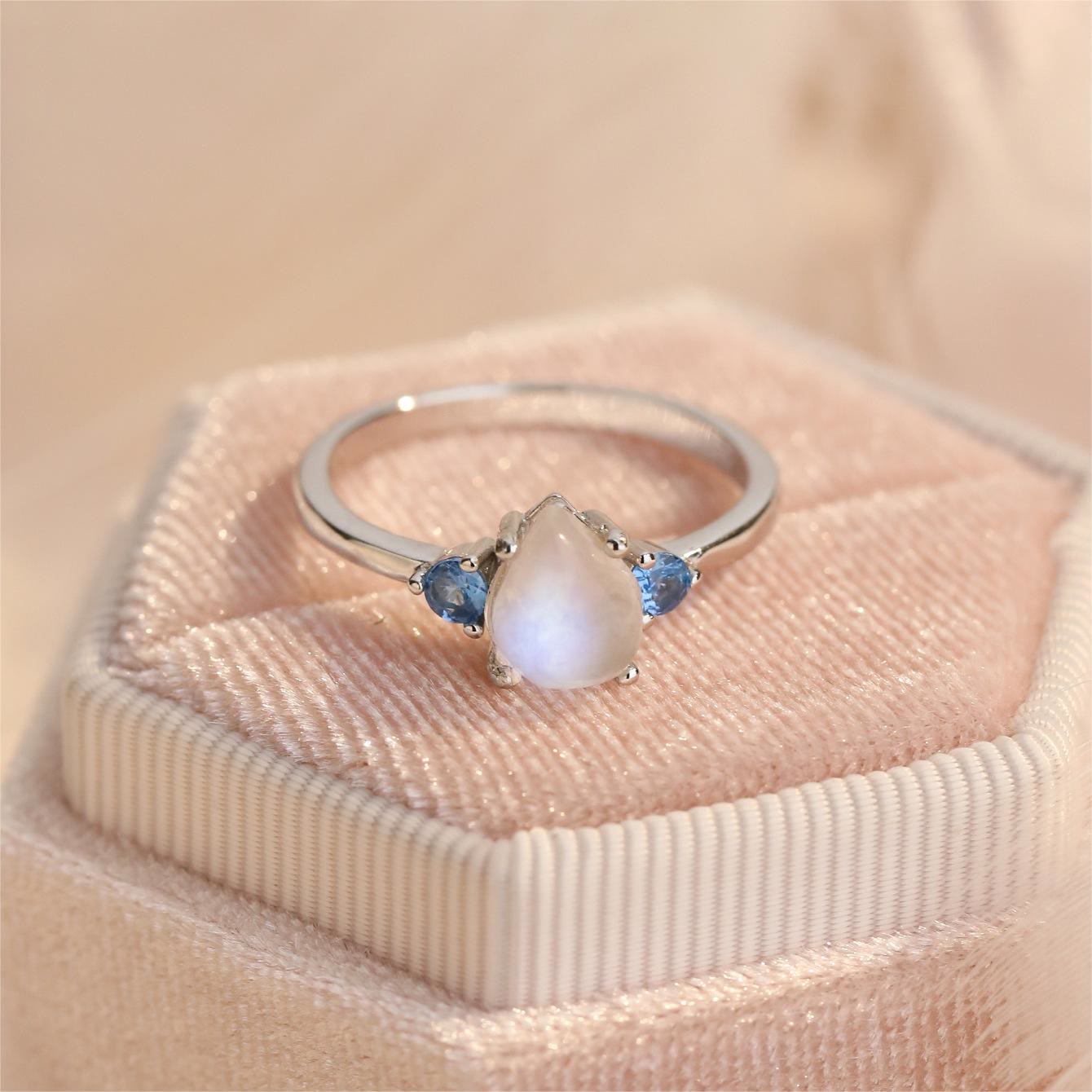 Olivenorma Moonstone Blue Topaz S925 Sterling Silver Ring