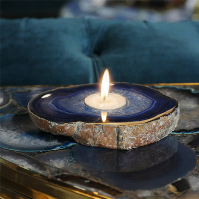 Natural Blue Agate Slice Candle Holder