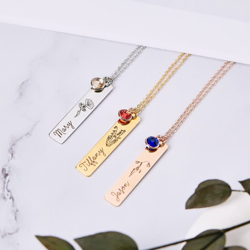 Olivenorma Personalized Birth Flower & Birthstone with Name Jewelry Necklace