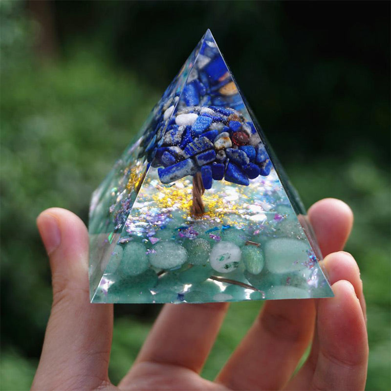 Olivenorma Lapis Lazuli with Green Aventurine Tree Of Life Orgone Pyramid