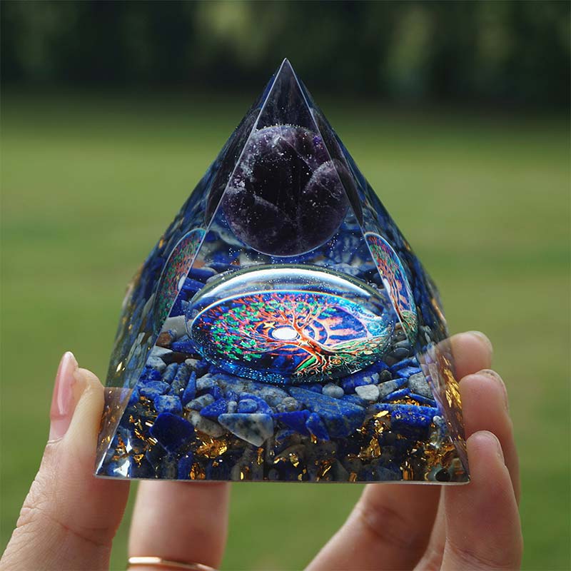 Olivenorma Amethyst With Lapis Lazuli Reki Orgone Pyramid