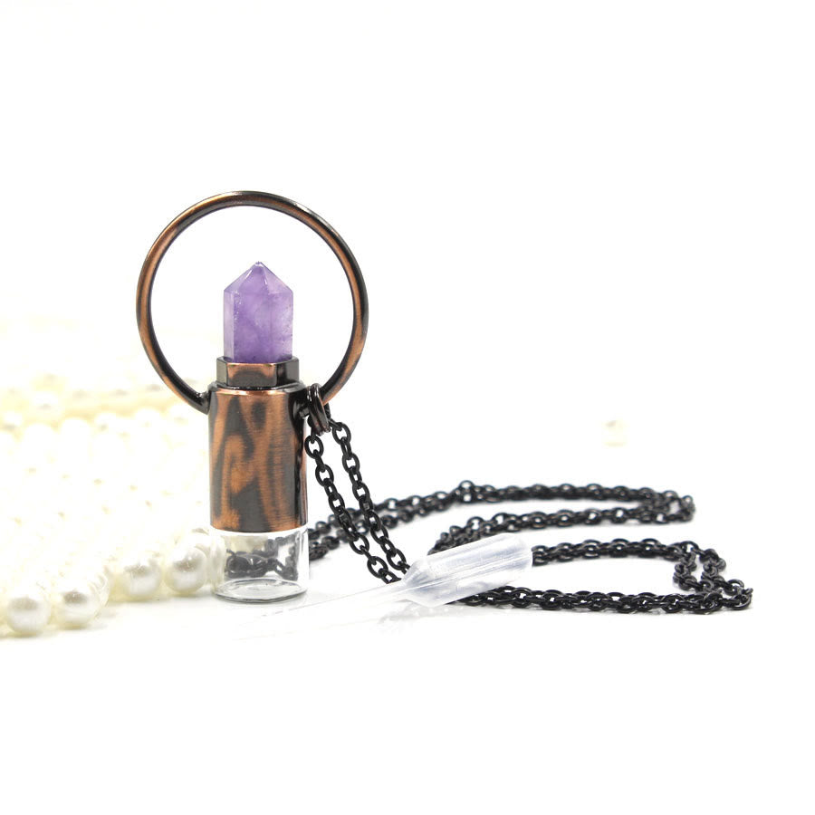 Olivenorma Natural Crystal Prismatic Bullet Perfume Bottle Pendant