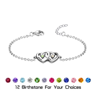 Olivenorma Double Diamond Heart Engraved Birthstone Bracelet