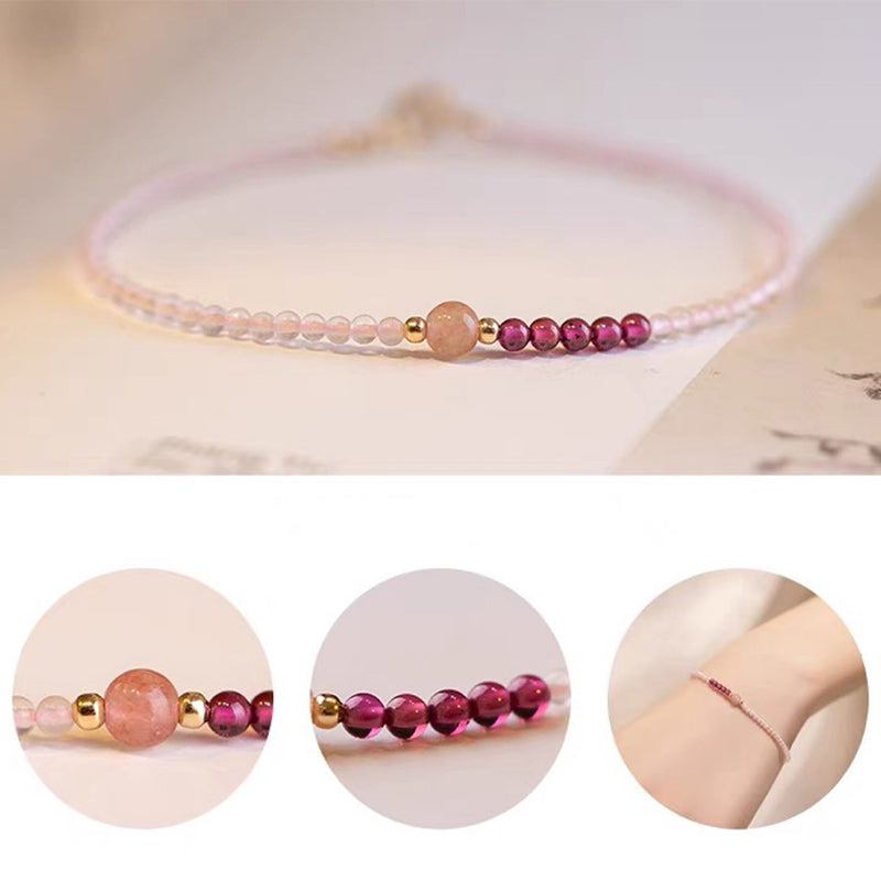 Cupid - Pink Crystal With Strawberry Quartz Gemstone Bracelet