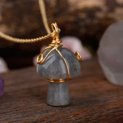 Olivenorma Natural Crystal Lucky Mushroom Necklace