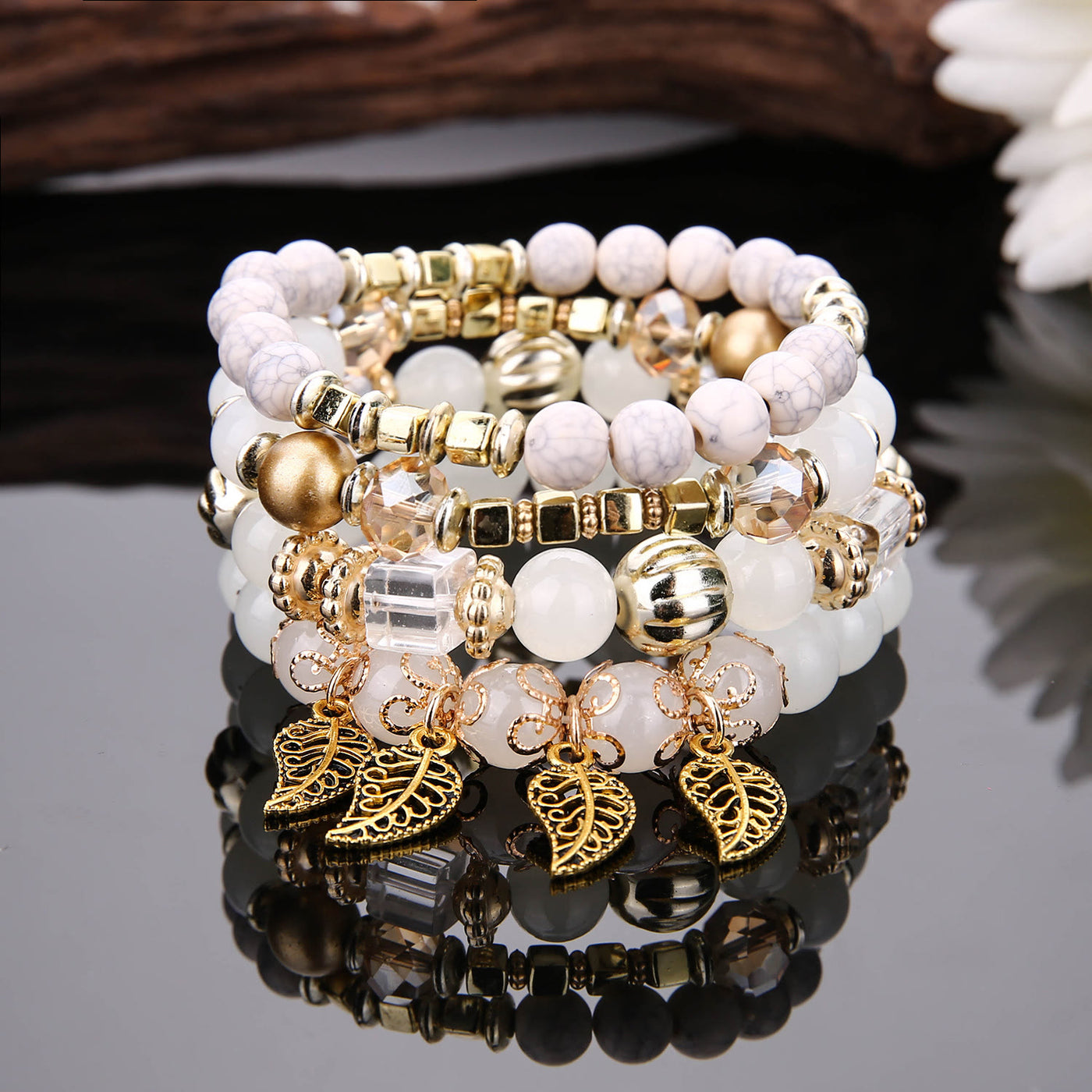 Olivenorma Bohemian Leaf Pendant Accessories Multilayer Bracelet Set