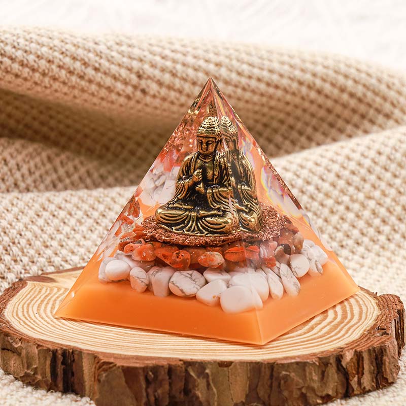 Olivenorma Red Agate With White Turquoise Energy Buddha Orgone Pyramid