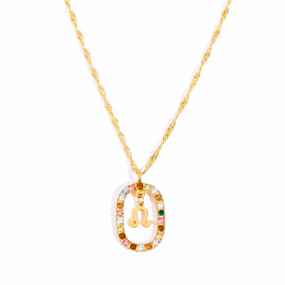 Olivenorma Zircon Openwork Oval Constellation Zodiac Necklace