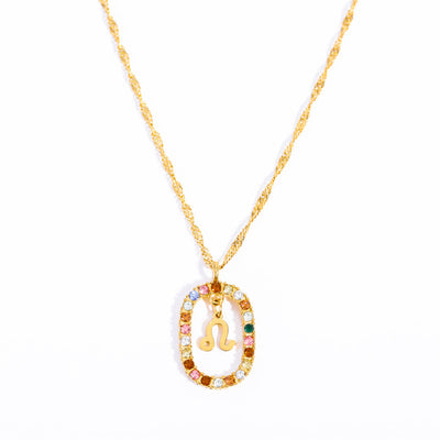 Olivenorma Zircon Openwork Oval Constellation Zodiac Necklace