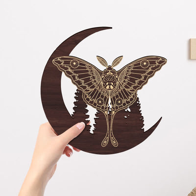 Olivenorma Crescent Moon Moth Wooden Wall Decor