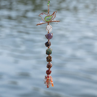 Olivenorma Chakra Stone Braided Wrap Bird Pendant Wind Chime