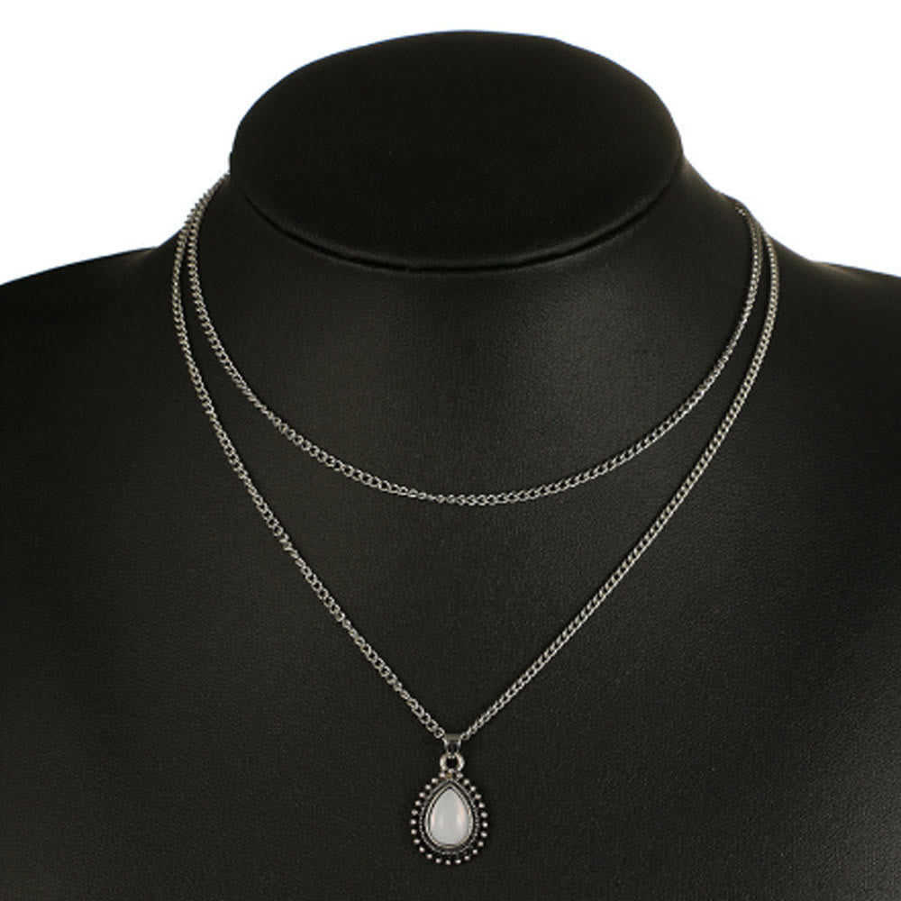 Olivenorma Drop Shape Moonstone Double Choker Necklace