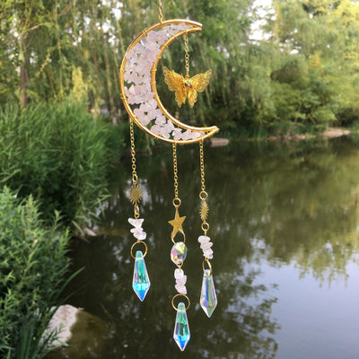 Olivenorma Natural Crystal Gravel Moon Butterfly Wind Chime