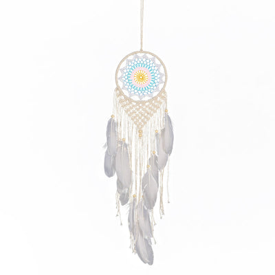 Olivenorma Boho Woven Cotton Rope White Feather Dream Catcher