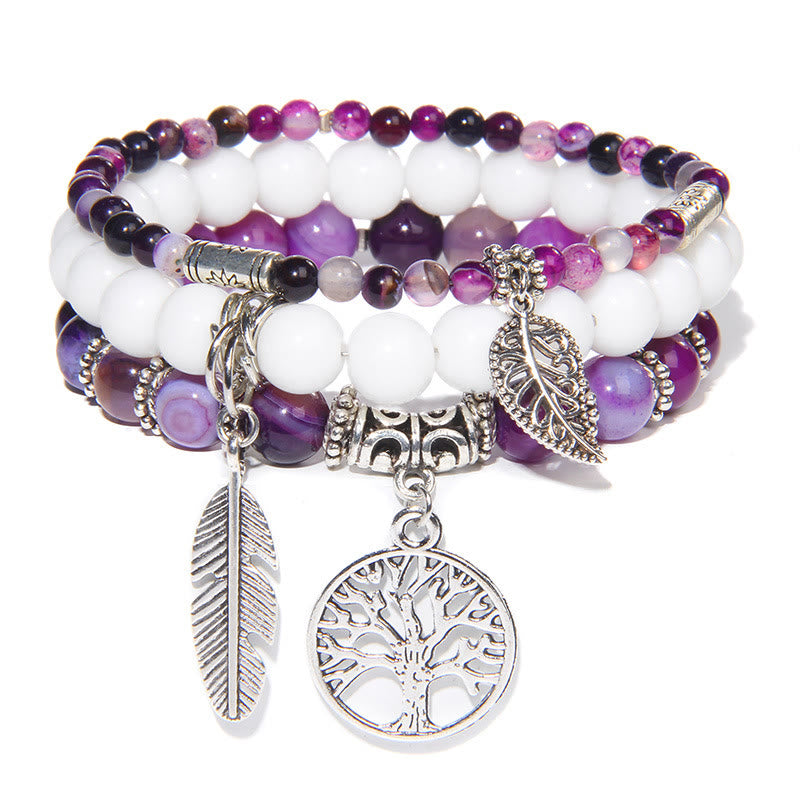 Olivenorma "Nature's Healing Moments" Amethyst Tree Of Life 3 Pieces Bracelet Set