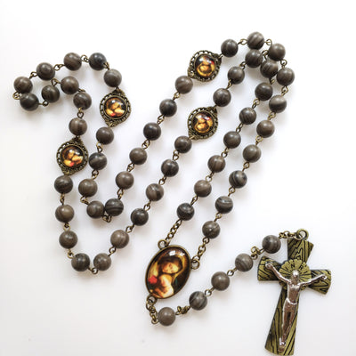 Olivenorma Black Wood Grain Rosary Holy Medal Cross Necklace