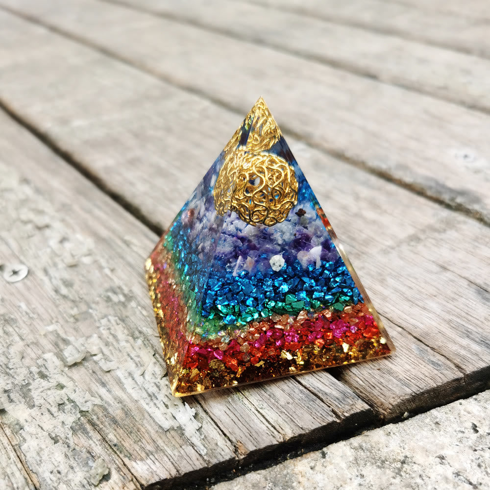 Olivenorma Amethyst Flower of Life Orgone Pyramid