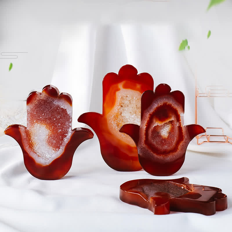 Olivenorma Red Agate Hamsa Protection Gemstone Decoration