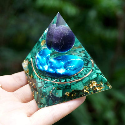 Olivenorma Amethyst With Malachite Orgone Pyramid