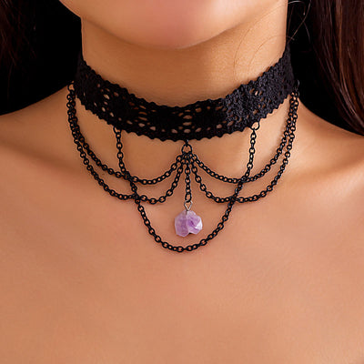 Olivenorma Amethyst Halloween Gothic Lace Choker Necklace