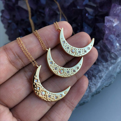 Olivenorma Natural Opal Copper Gold Plated Crescent Moon Necklace