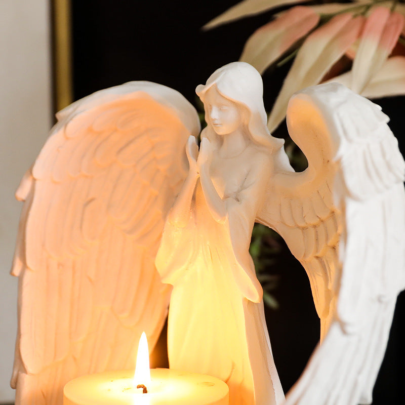 Olivenorma Nordic Pure White Wings Praying Angel Candle Holder