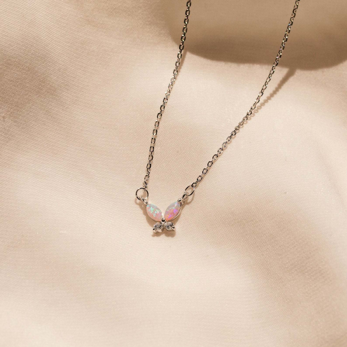 Olivenorma Blue Pink Opal Butterfly Pendant Titanium Steel Necklace