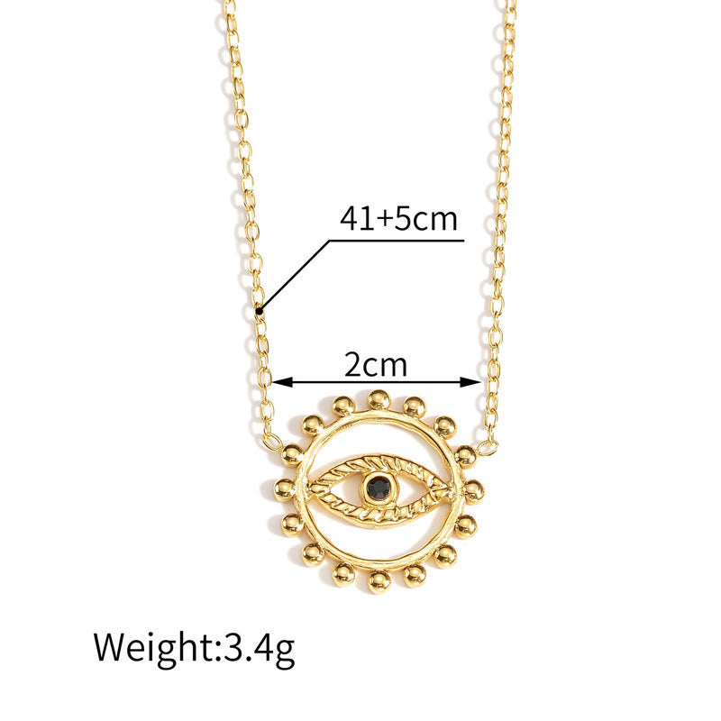 Olivenorma Hollow Round Evil Eye 18K Gold Plated Stainless Steel Necklace