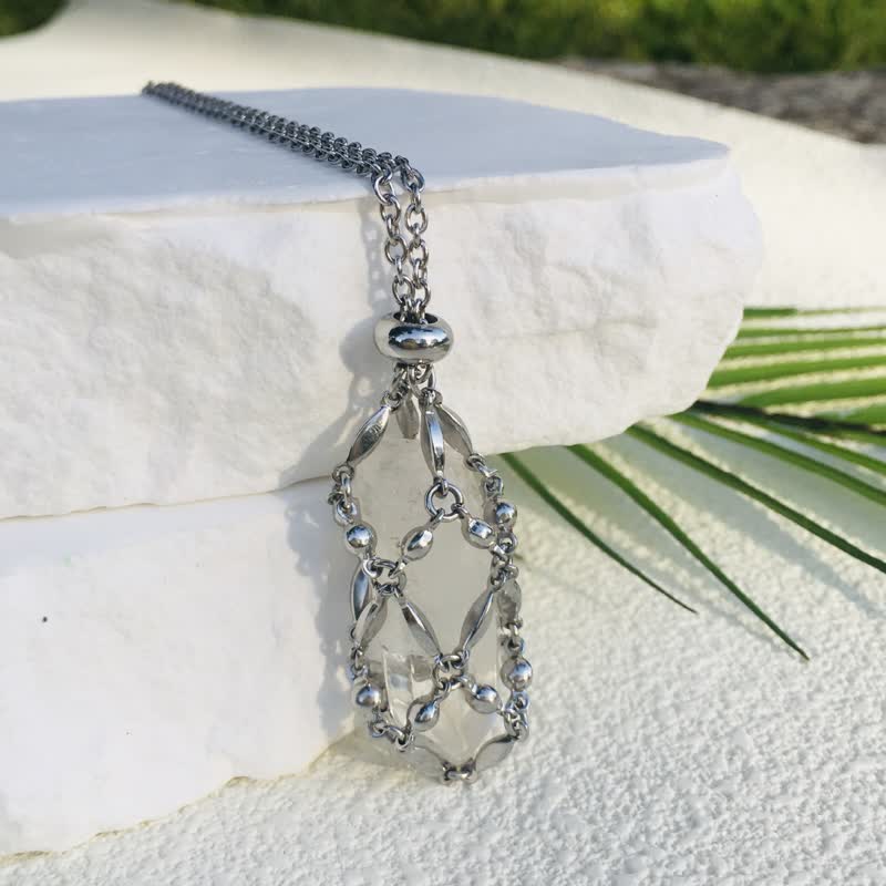 Olivenorma Rice Beads Chain Electroplated Crystal Pouch Necklace