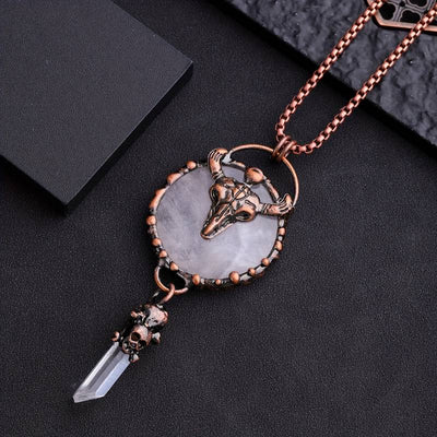 Olivenorma Copper Ox Head With Clear Quartz Gemstone Necklace