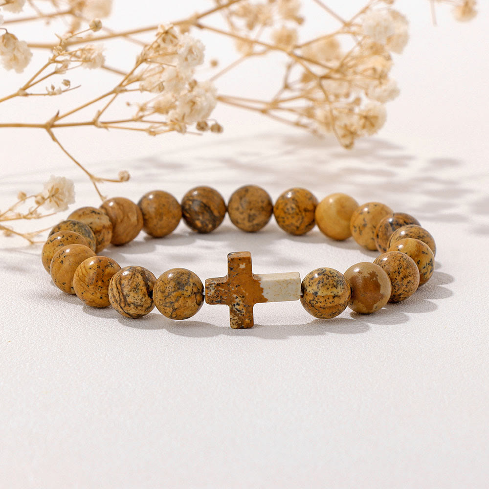 Olivenorma Natural Crystal Beads Cross Pendant Bracelet