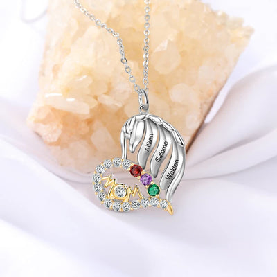 Olivenorma Mothers Birthstones Half Diamond Heart Necklace