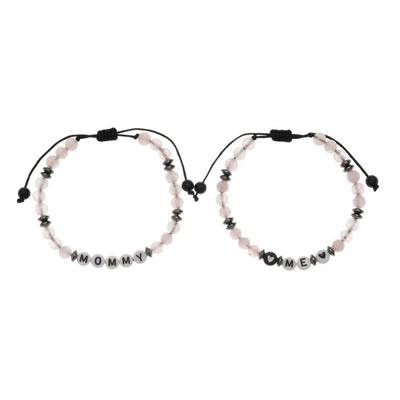 Olivenorma "MOM" Clear Crystal Hematite Beaded Bracelet Set