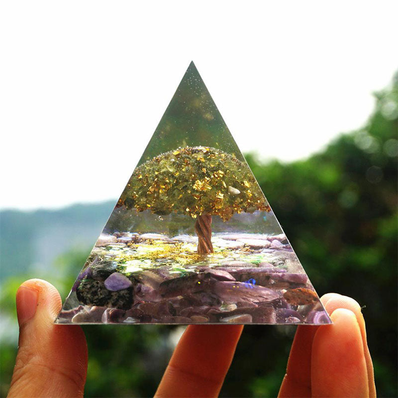 Olivenorma Tree of Harmony-Charoite & Peridot Orgone Pyramid - image 2
