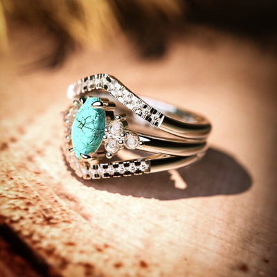 Olivenorma Vintage Turquoise Two-piece Ring - UK Size T1/2（US 10） - image 0