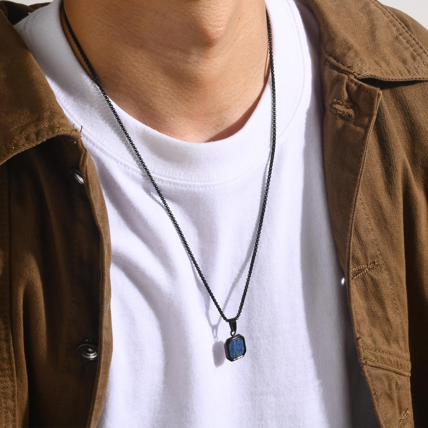 Olivenorma Square Pendant Men Long Sweater Chain Necklace