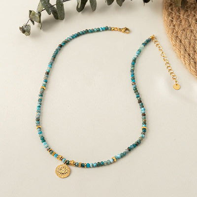 Olivenorma Natural Blue Turquoise Beaded Evil Eye Necklace