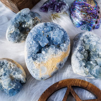 Olivenorma Natural Kyanite Geode Rock Gemstone Decoration