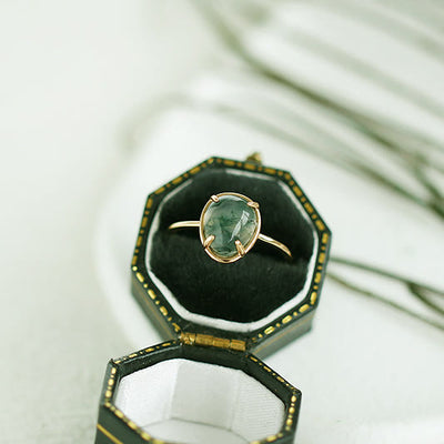 Olivenorma Natural Oval Moss Agate 925 Silver Ring