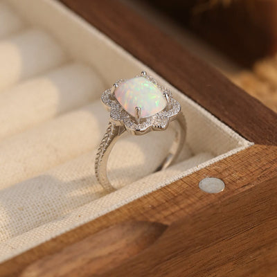 Olivenorma Opal White Zircon Engraved Design Engagement Ring