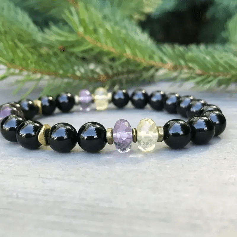 Olivenorma 8mm Obsidian Amethyst Beaded Bracelet