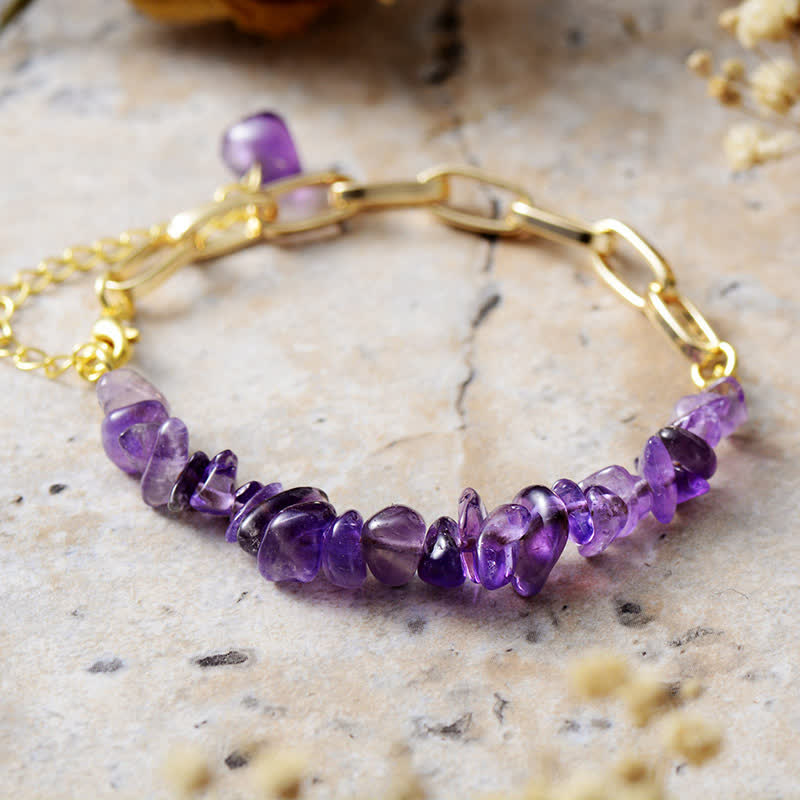 Olivenorma Irregular Natural Crystal Gold Plated Chain Bracelet