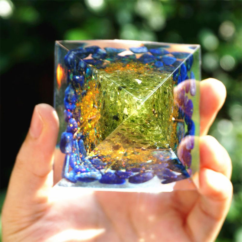 Olivenorma Ocean of Wisdom-Lapis Lazuli & Peridot Tree of Life Orgone Pyramid - image 4