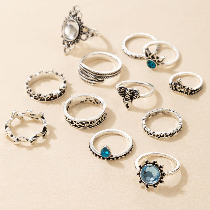 Olivenorma Blue Topaz 12-piece Elephant Ring Set