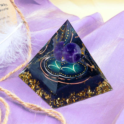 Olivenorma Amethyst Sphere With Obsidian Zodiac Aries Orgone Pyramid