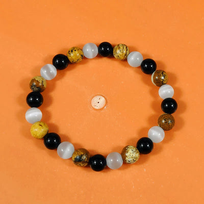 Olivenorma Black Onyx Cat's Eye Stone Picture Jasper Bracelet