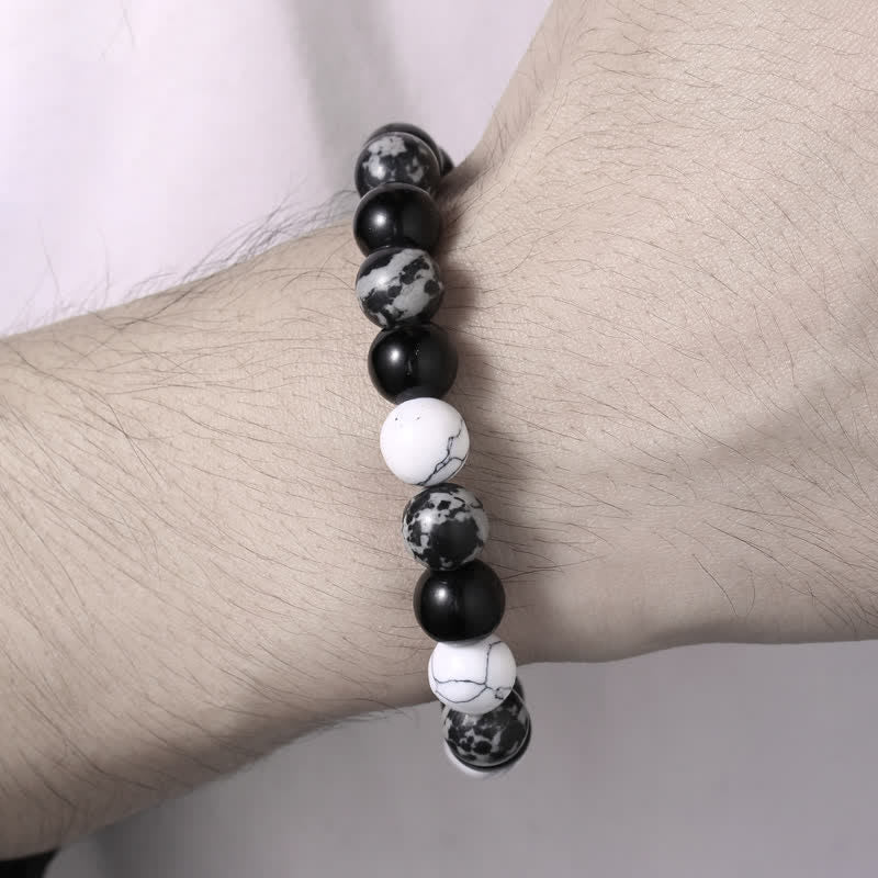 Olivenorma 10mm Snowflake Obsidian White Turquoise Bead Bracelet