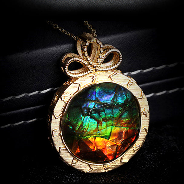 Olivenorma Natural Ammolite 925 Silver Necklace