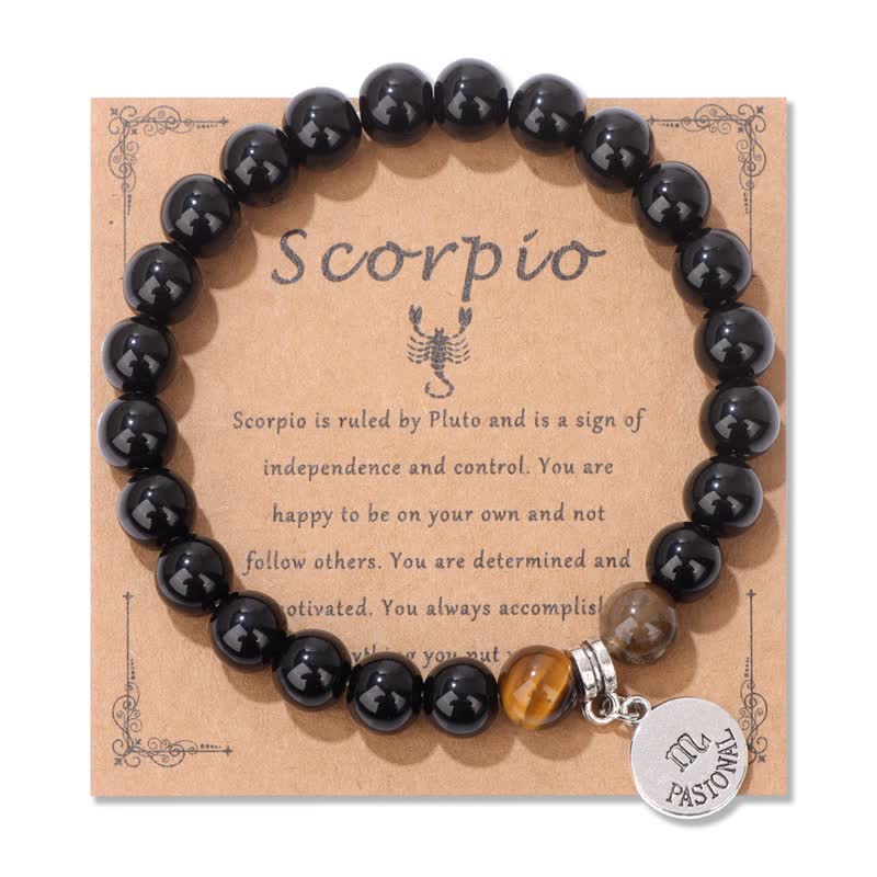 Olivenorma Obsidian Tiger Eye Beaded Zodiac Pendant Bracelet